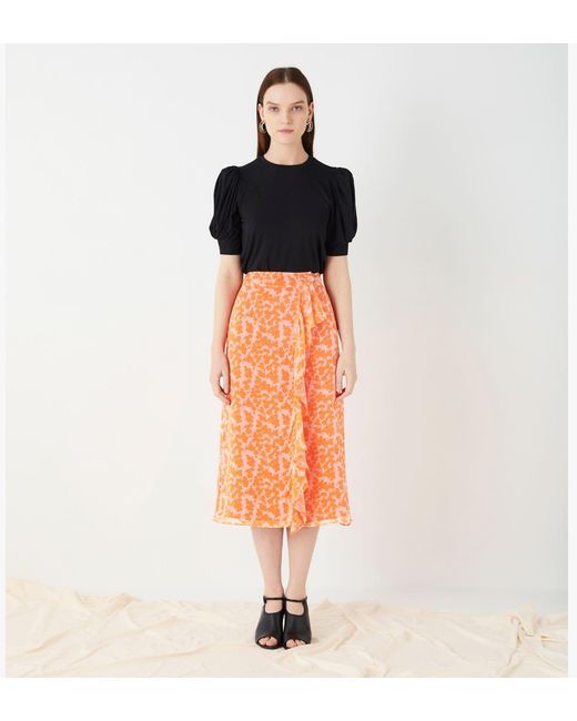 Finery London Orange Lisson Georgette Wrap Skirt