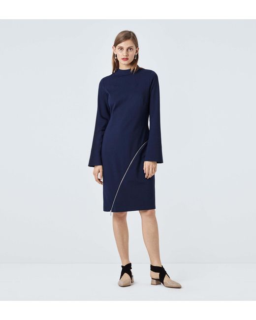 Finery London Blue Elmore Funnel Neck Shift Dress With Front Zip