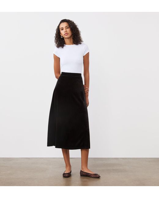 Finery London Black Ruth Velvet Midi Skirt