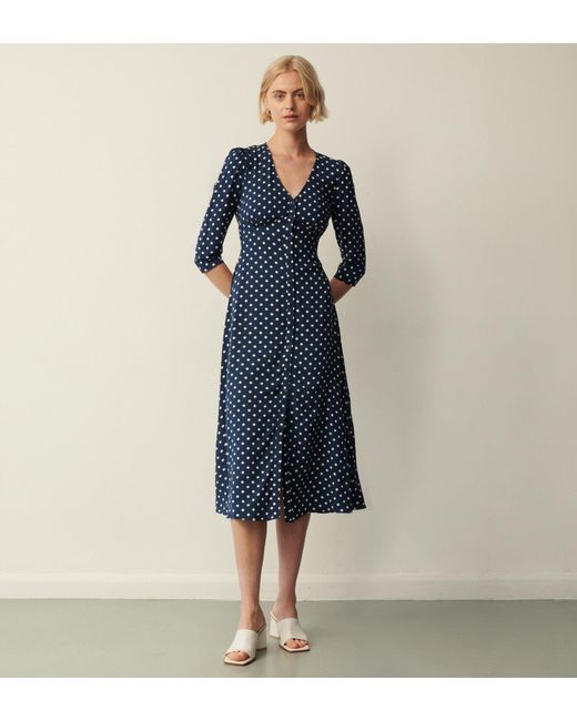 Finery London Blue Cindy Polka Dot Midi Dress