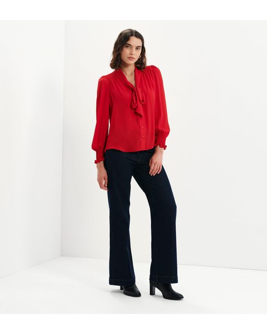 Finery London Red Mavis Pussy Bow Button-Through Blouse