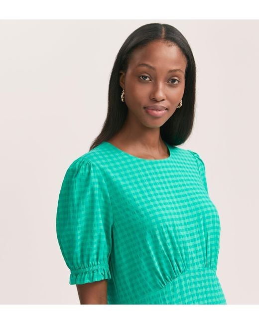 Finery London Green Mela Gingham Seersucker Midi Dress