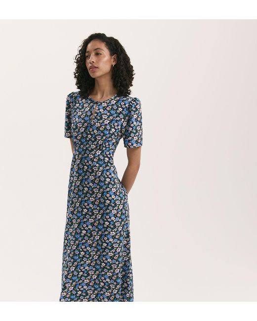 Finery London Blue Marie Crepe Midi Tea Dress