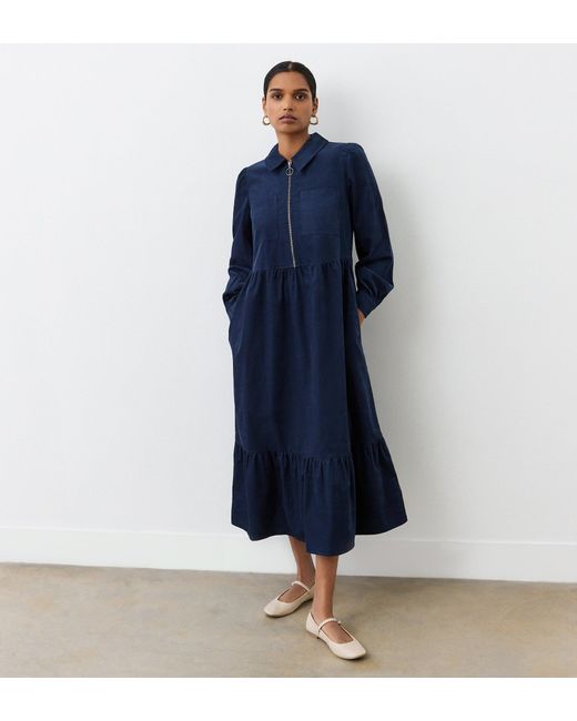 Finery London Blue Callie Corduroy Midi Dress
