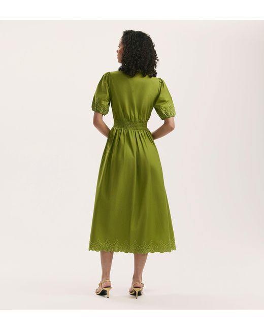 Finery London Green Arianna Embroidered Cotton Midi Dress