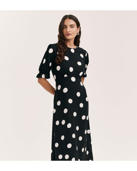 Finery London Black Mela Polka Dot Spun Midi Tea Dress