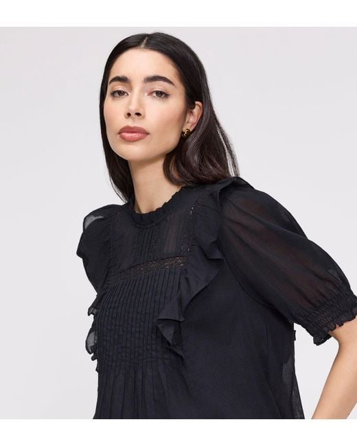 Finery London Black Jolin Lace Cotton Puff Sleeve Top