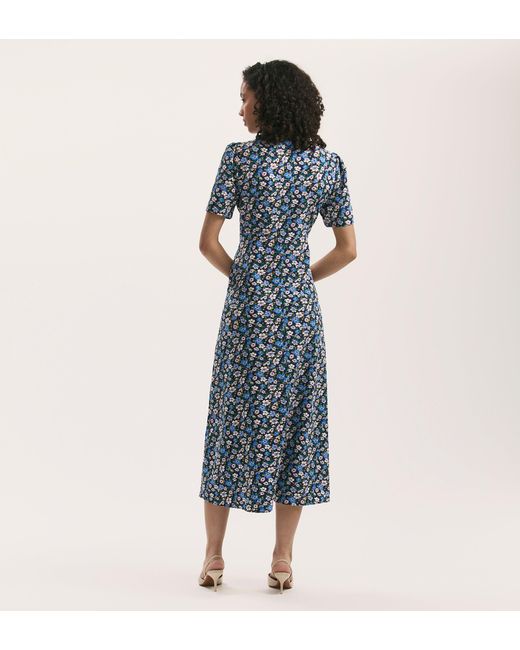 Finery London Blue Marie Crepe Midi Tea Dress