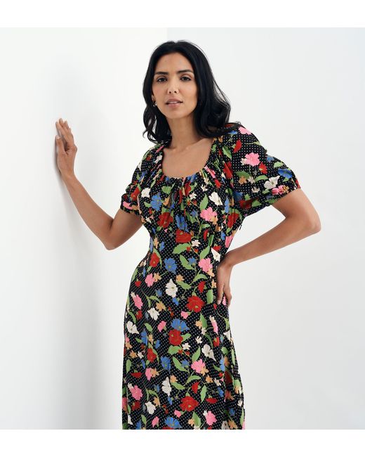 Finery London Black Jada Puff Sleeve Empire Waist Midi Dress