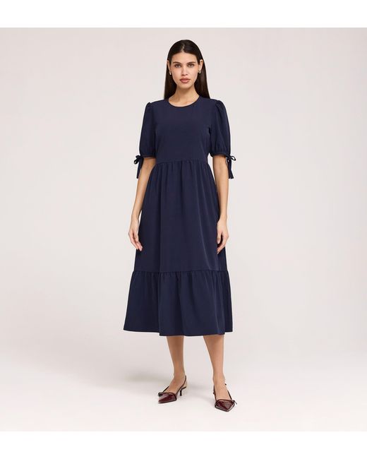 Finery London Blue Jessa Crepe Midi Tiered Dress