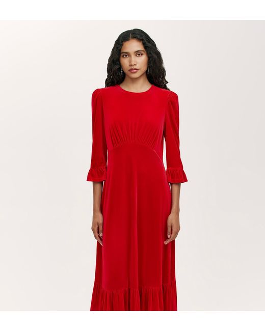 Finery London Red Scarlett Velvet Midi Dress