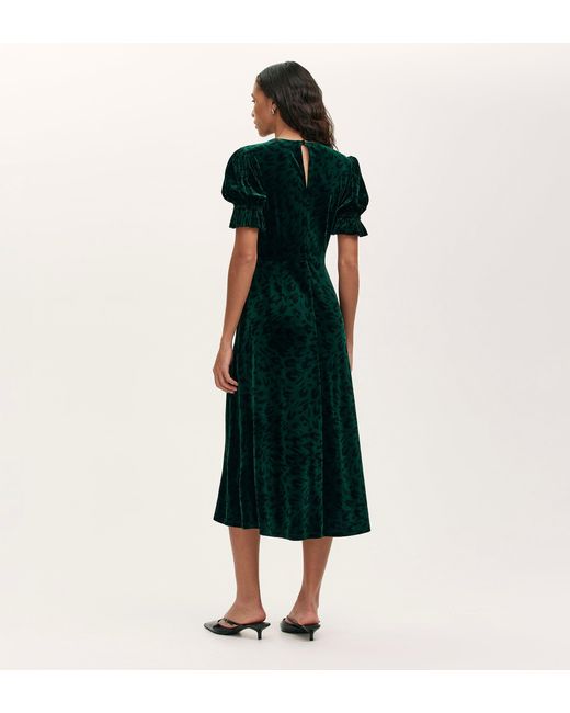 Finery London Green Mela Velvet Midi Tea Dress