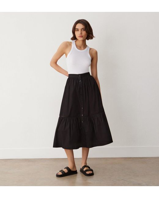Finery London Black Maura Cotton Midi Skirt