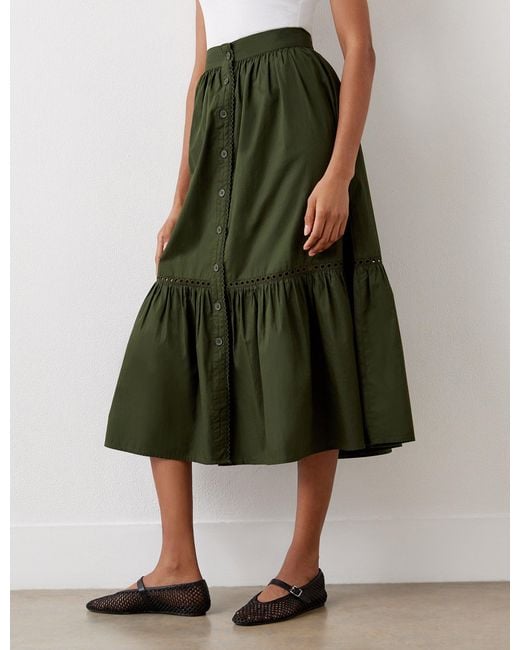 Finery London Green Maura Cotton Midi Skirt