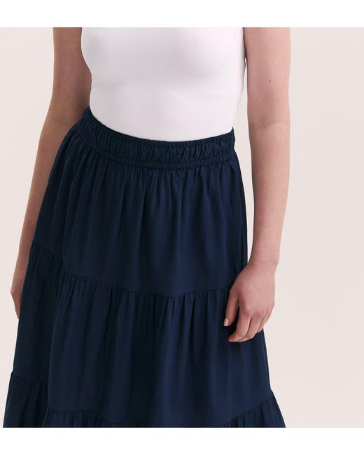 Finery London Blue Harleen Cotton Midi Skirt