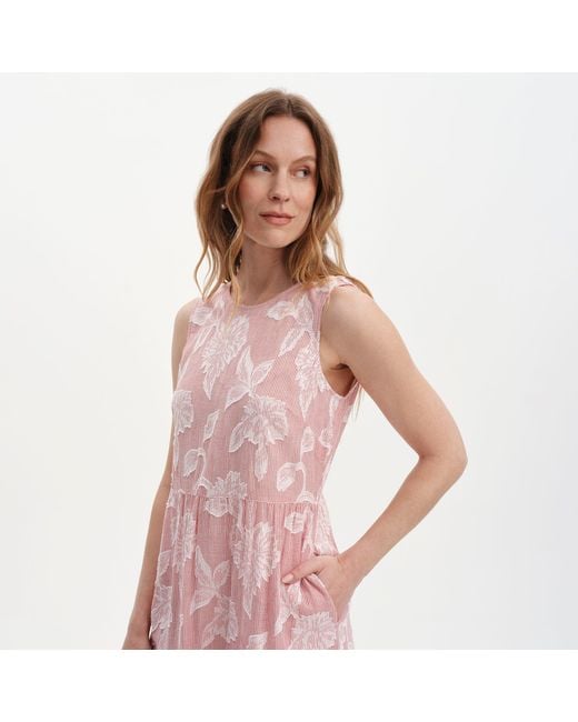 Finery London Pink Hollie Jacquard Stripe Cotton Sleeveless Midi Dress