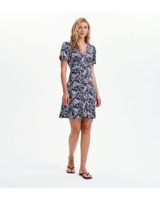 Finery London Blue Orlagh Button-Through V-Neck Short Dress