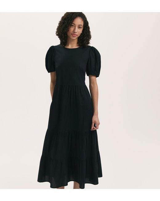 Finery London Black Genevive Cotton Midi Tiered Dress