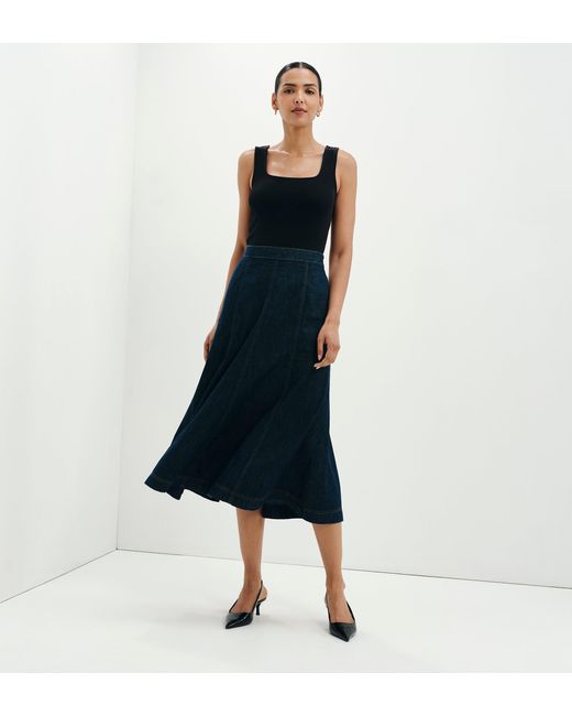 Finery London Blue Dana Denim Flare A-Line Midi Skirt