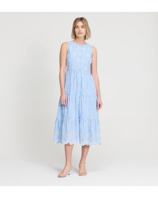 Finery London Green Rose Cotton Broderie Sleeveless Midi Dress