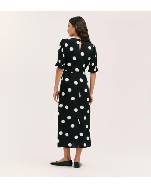 Finery London Black Mela Polka Dot Spun Midi Tea Dress