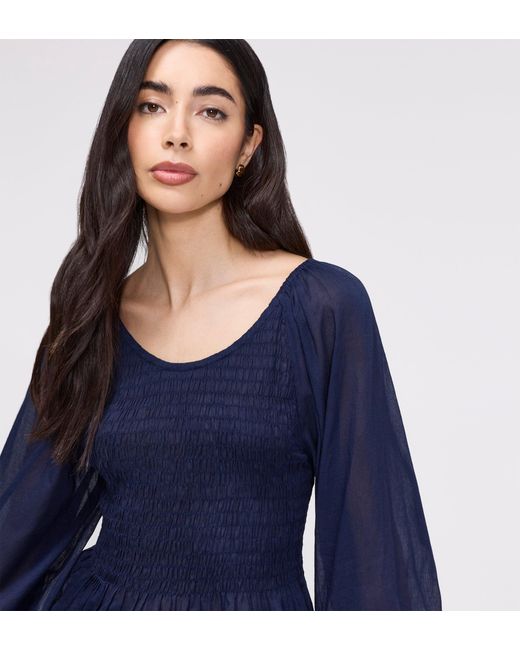 Finery London Blue Jennie Cotton Lace Blouson Sleeve Top