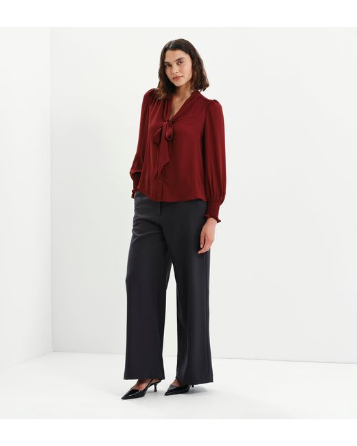 Finery London Red Mavis Pussy Bow Button-Through Blouse