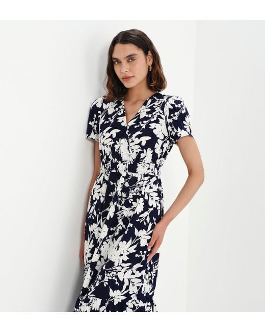 Finery London Blue Deena Wrap Tiered Midi Dress