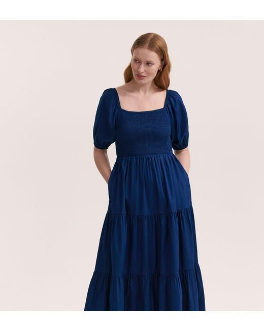 Finery London Blue Melody Cotton Midi Tiered Dress