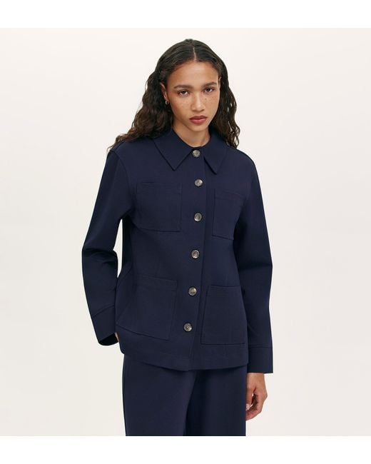 Finery London Blue Agness Ponte Jersey Button Down Jacket