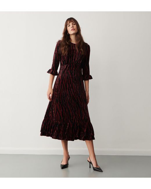 Finery London Red Rosaline Velvet Midi Dress