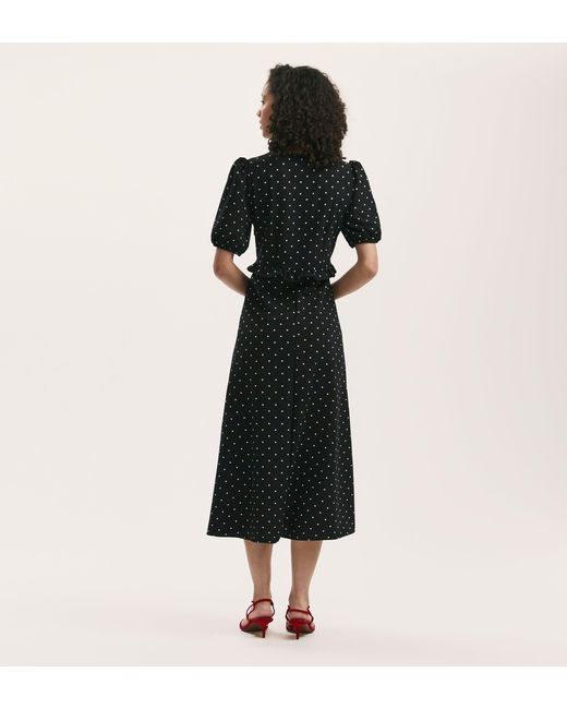 Finery London Black Anika Polka Dot Crepe Midi Tea Dress
