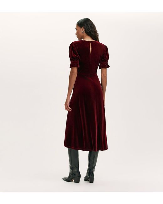 Finery London Red Mela Velvet Midi Tea Dress