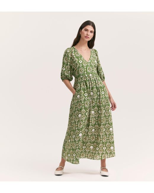 Finery London Green Katie Linen Blend Midi Smock Dress