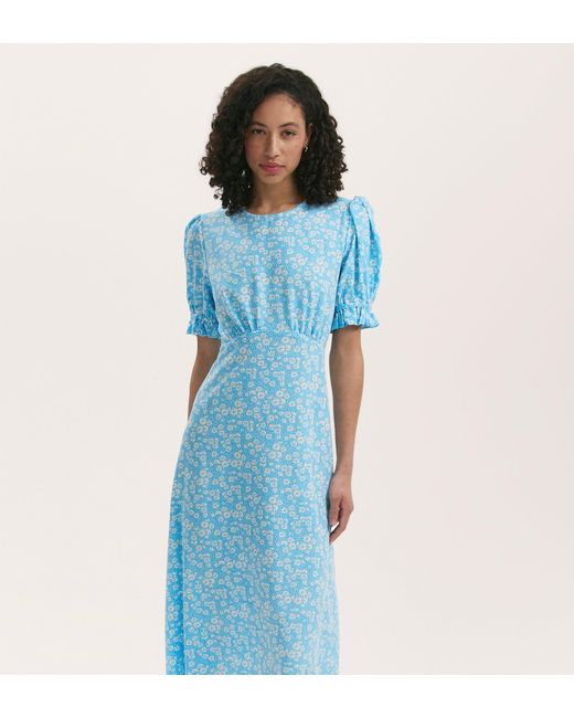 Finery London Blue Mela Crepe Midi Tea Dress