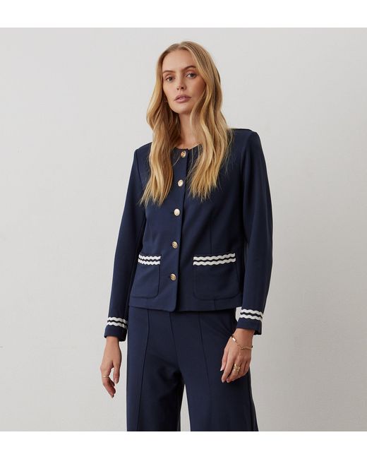 Finery London Blue Molly Ponte Jersey Jacket