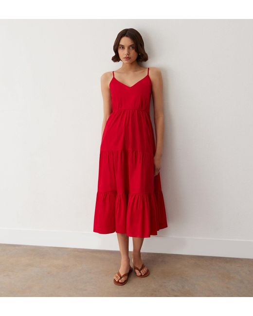 Women's Red Emmie Cotton Midi Sundress