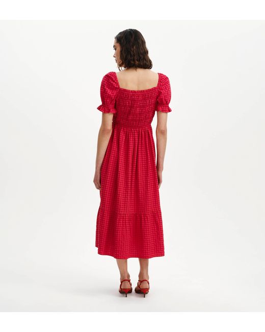 Finery London Dawn Gingham Seersucker Shirred Bodice Midi Dress
