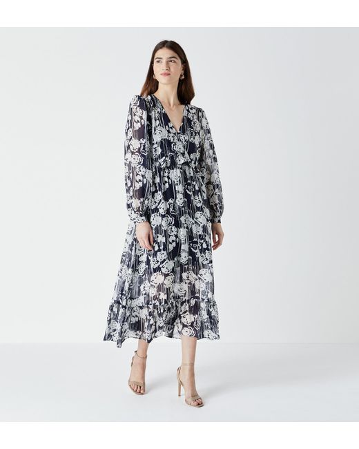 Finery London White Martel Printed Long Sleeve Dress