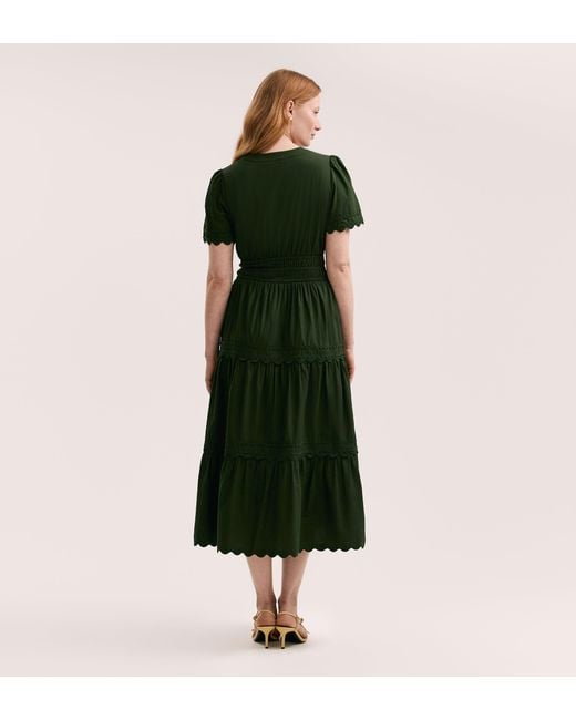 Finery London Green Wren Cotton Midi Tiered Dress