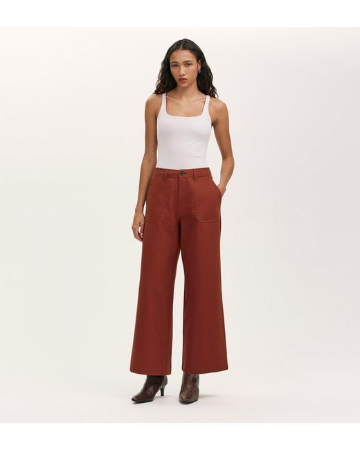 Finery London Red Canvas Wide Leg Trousers