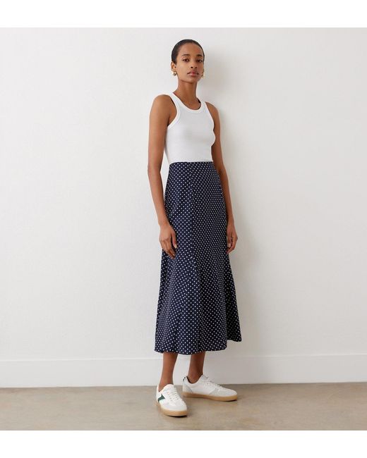 Finery London Blue Jessie Polka Dot Crepe Midi Skirt