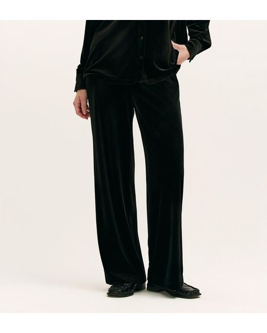 Finery London Black Kenzie Velvet Wide Leg Trousers