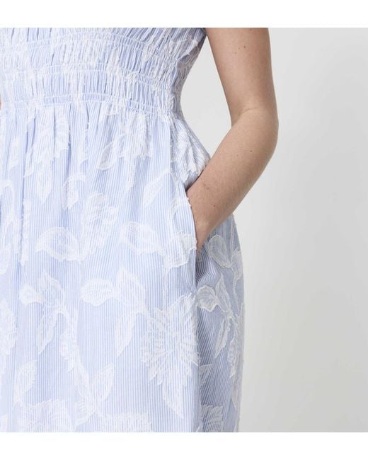 Finery London White Maia Jacquard Stripe Shirred Waist Midi Dress