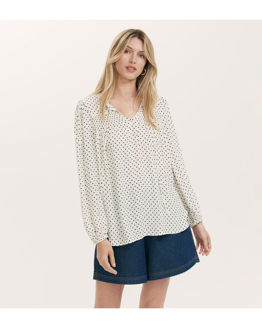 Finery London White Kiya Ivory Polka Dot Tie Neck Blouse