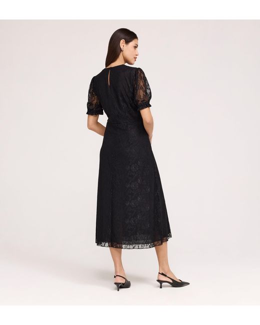 Finery London Black Mela Round Neck Puff Sleeve Midi Tea Dress