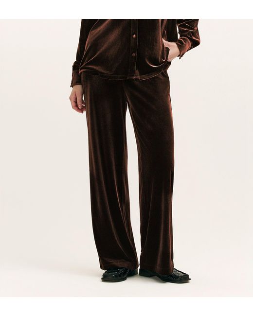 Finery London Brown Kenzie Velvet Wide Leg Trousers