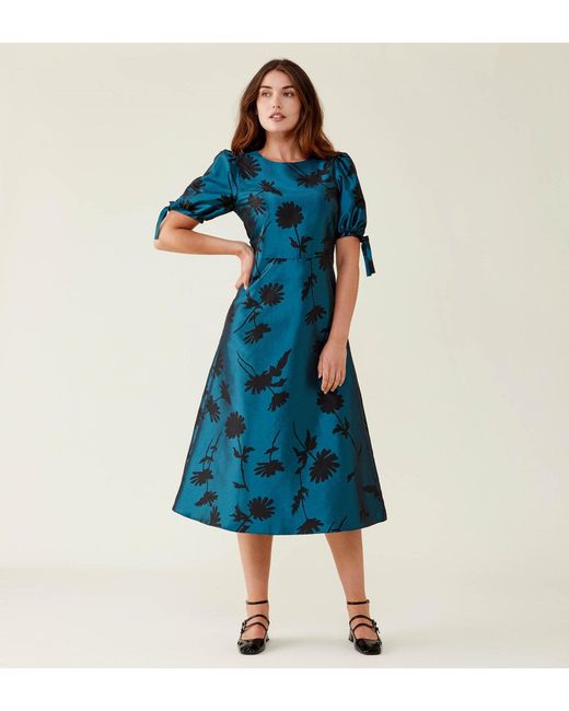 Finery London Blue Mika Taffeta Floral Dress