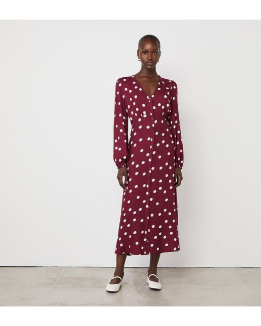 Finery London Red Cheryl Bordeaux Polka Dot Midi Dress
