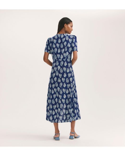 Finery London Blue Martina Linen Blend Midi Dress